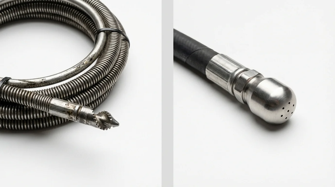 Drain snake cable and hydro jetting nozzle used for drain cleaning in Baton Rouge, LA