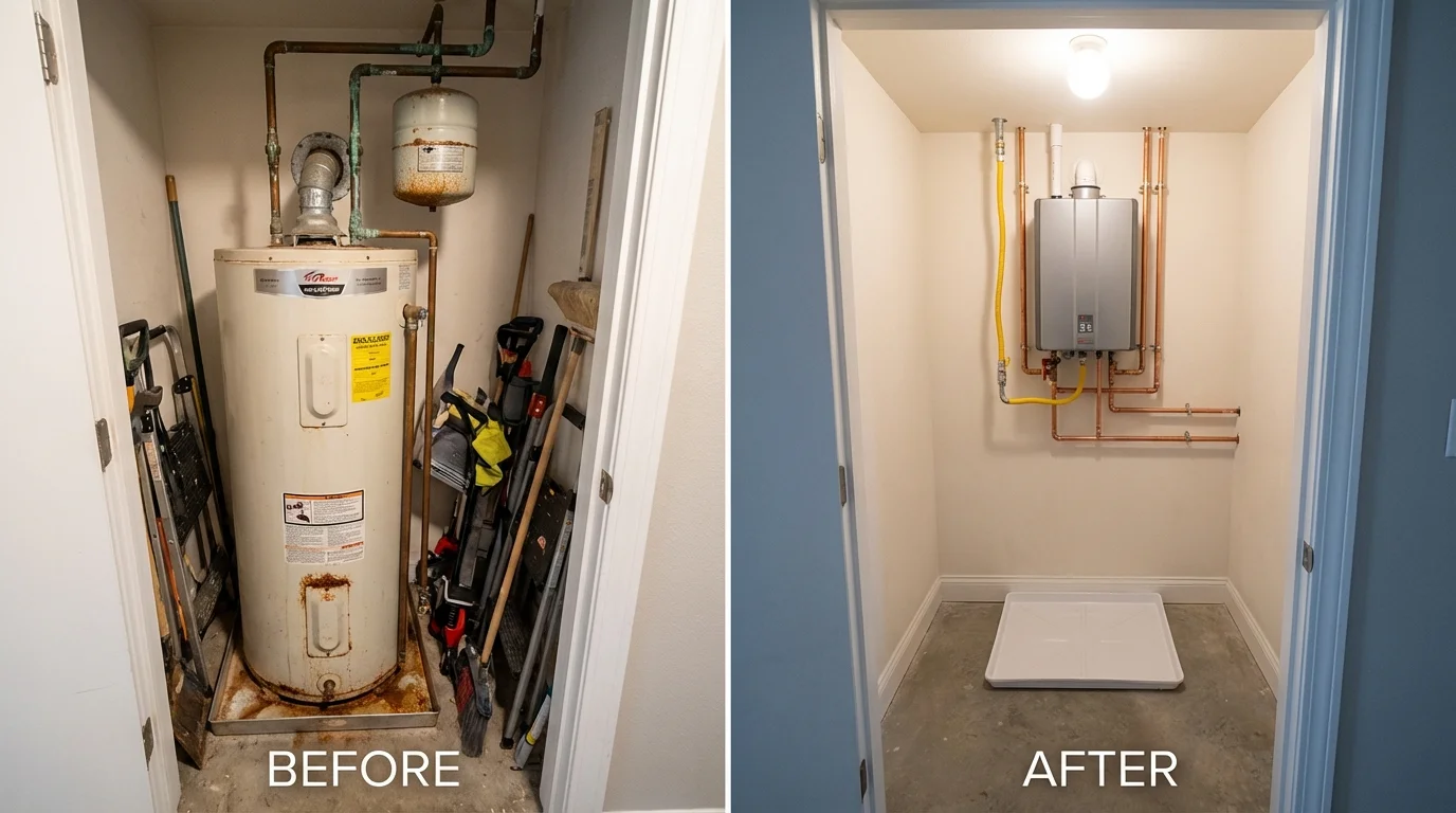 Tank water heater versus wall-mounted tankless unit comparison for Baton Rouge, LA homeowners