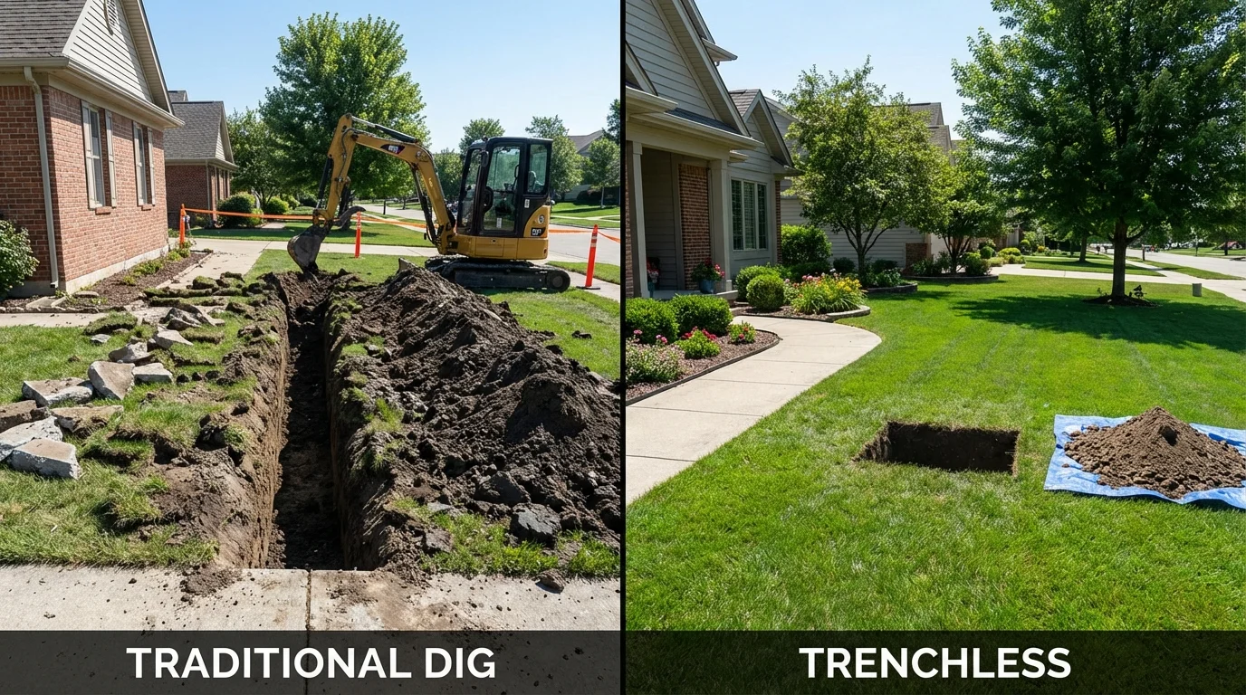 Trenchless sewer repair with minimal yard damage versus traditional excavation in Baton Rouge, LA